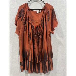 Cato Blouse Sz 26/28W Tiered Y2K Floral Babydoll Flutter Sleeve Fairy Sheer Boho